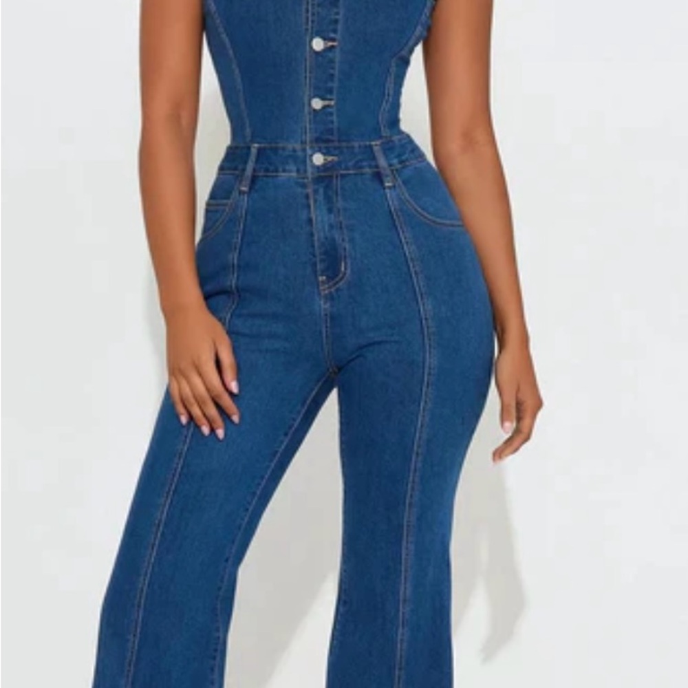 Fashion Nova Blue Denim Overalls